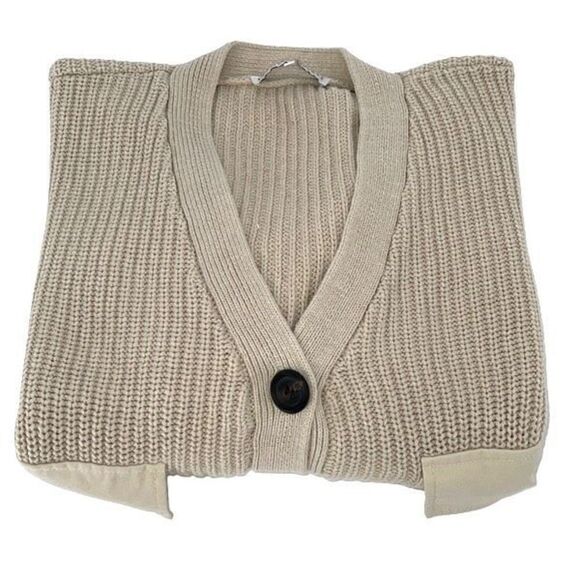 English Factory Womens Cardigan Sweater Crop Long Sleeve Acrylic Beige Large - Picture 2 of 7